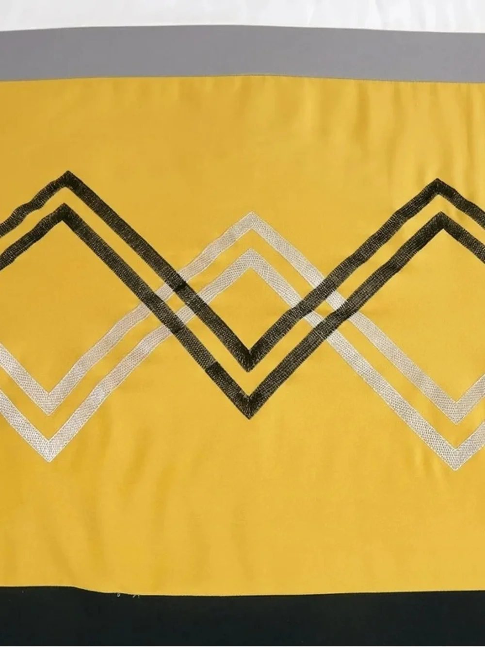 Modern Geo Stripe Yellow and Gray Queen 3 piece Comforter Set